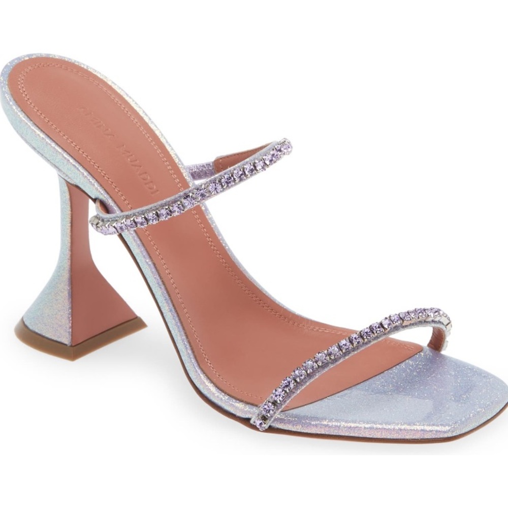 New in Box Amina Muaddi Gilda Mermaid Purple Strap Sparkly Heel Sandal Slipper - Picture 1 of 5